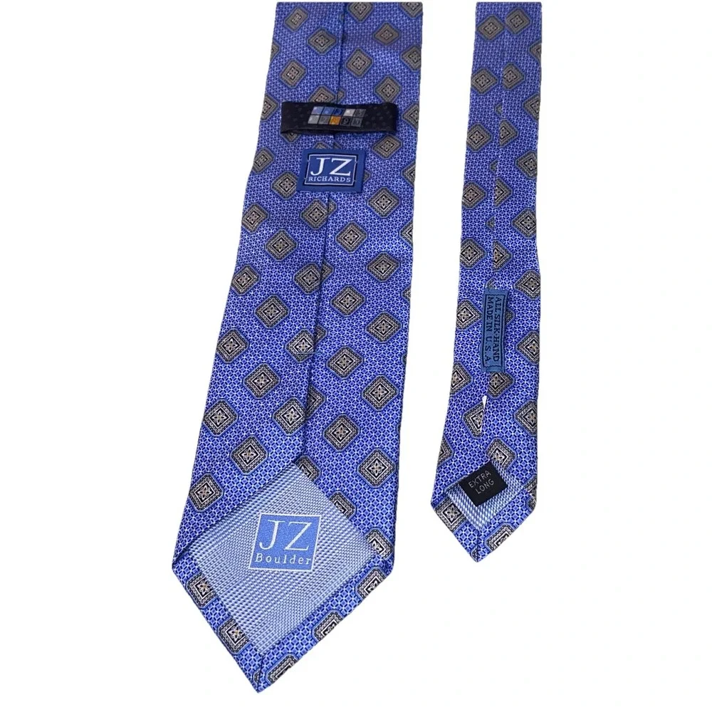 J.Z.RICHARDS MEN'S BLUE&GRAY‎ SQUARES NECK TIE BOULDER 100% SILK TIE 62